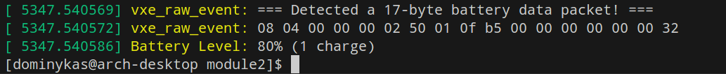 Successfully captured packet with battery information