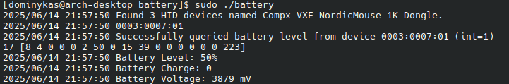 Successful battery status query