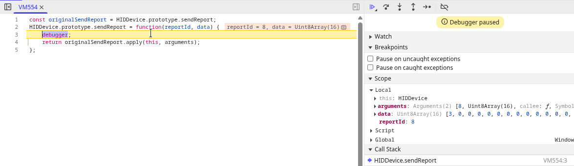 Triggered debugger statement in Chrome